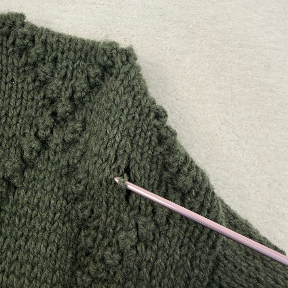 Vintage Hand Made Greek Knitwear Wool Chunky Sweater Cardigan Women XL Green - Picture 5 of 8